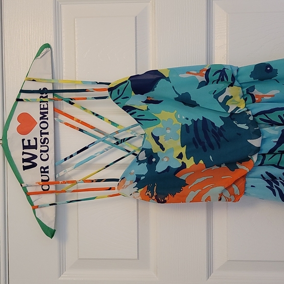 high-low sun dress, casual or formal, size 7/8, floral, criss cross back - Picture 3 of 15